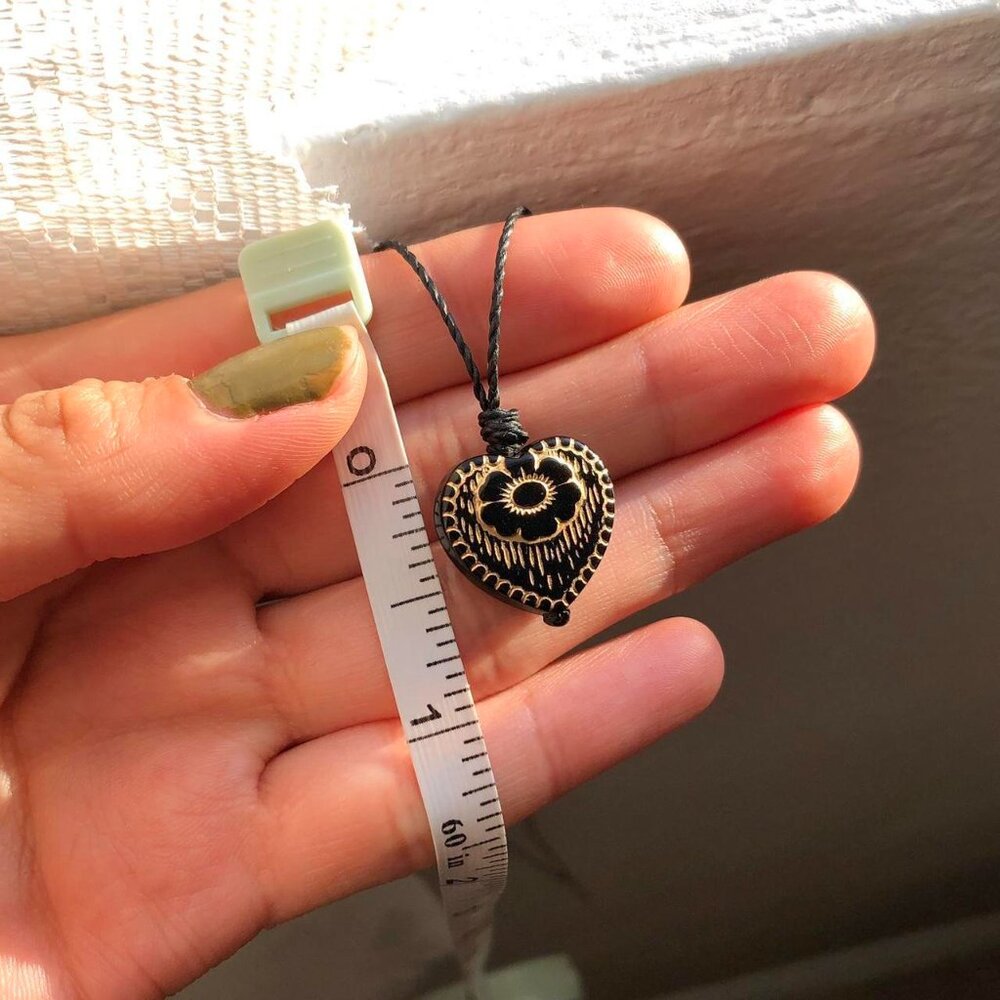 Black & Gold Small Flower Boho Whimsygoth Heart Necklace/Choker - Picture 2 of 6